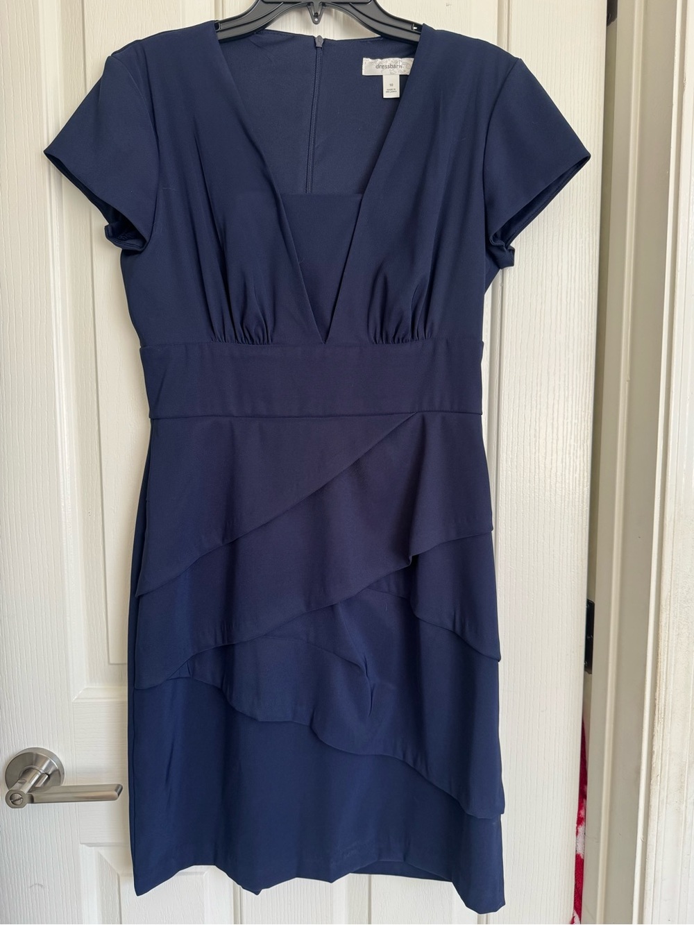 dressbarn Navy Short-Sleeve Midi Sheath Dress